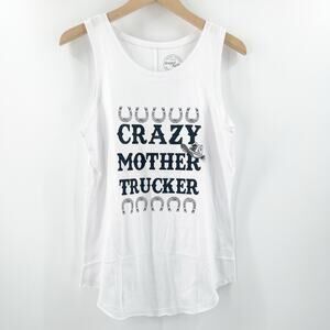 PROJECT KARMA Tank Size Medium Crazy Mother Trucker White Black Country Western